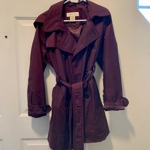 Like new plum rain jacket with attachable hood; wear with or without the hood.